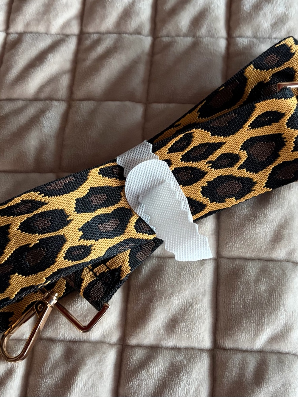 Leopard Print Cross Body Bag Strap with Gold Hardware